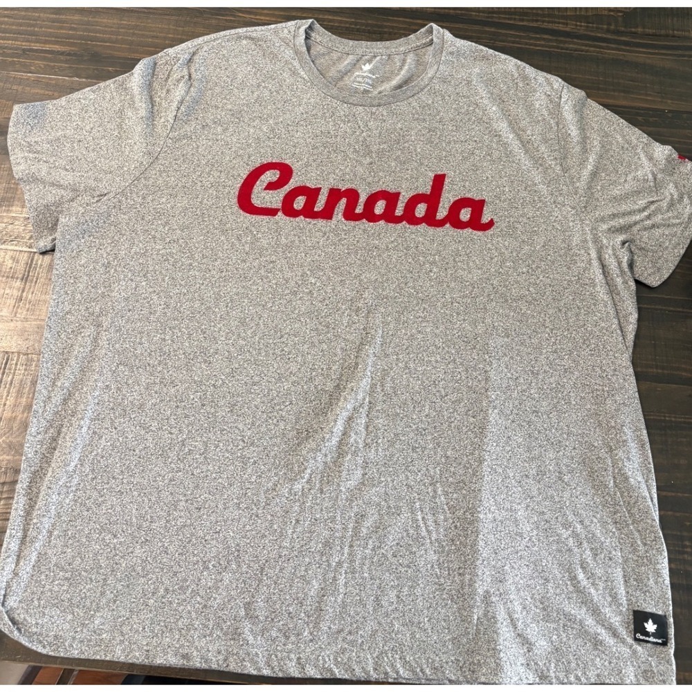 Canadiana Mens Canada Graphic T-Shirt Heather Gray Red Spellout Size 3XL 3TG